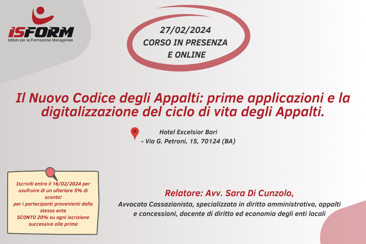 Corso Il Nuovo Codice Degli Appalti Prime Applicazioni E La Digitalizzazione Del